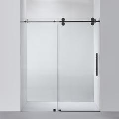 Villena 68" W x 78" H Single Sliding Frameless Shower Door in Matte Black