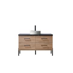 Single Sink Bath Vanity with Black Sintered Stone Top with Concrete Sink
