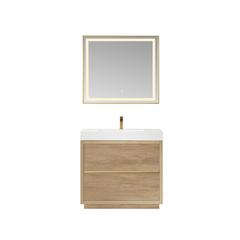 Single Sink Bath Vanity with Composite Integral Square Sink Top and Mirror
