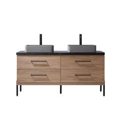 Double Sink Bath Vanity with Black Sintered Stone Top with Concrete Sink