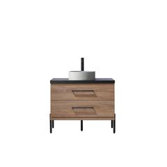 Single Sink Bath Vanity with Black Sintered Stone Top with Concrete Sink