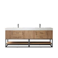 84B" Double Sink Bath Vanity with White Grain Stone Countertop