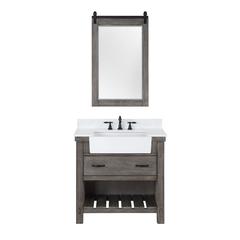 Single Bath Vanity with Composite Stone Top, White Farmhouse Basin and Mirror