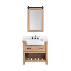 Single Bath Vanity with Composite Stone Top, White Farmhouse Basin and Mirror