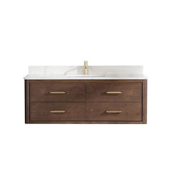Cristo 55" Floating Single Bath Vanity in Aged Dark Brown Oak
