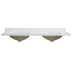 Composite Stone Vanity Top in Grain White with White Rectangular Double Sink