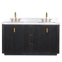 Free-standing Double Bathroom Vanity with Composite top in Lightning White