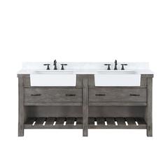 Double Bath Vanity with Composite Stone Top, White Farmhouse Basin
