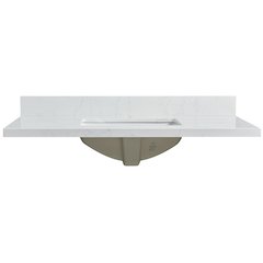 Composite Stone Vanity Top in Grain White with White Rectangular Single Sink
