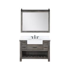 Single Bath Vanity with Composite Stone Top, White Farmhouse Basin and Mirror