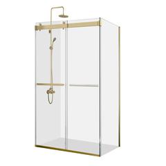 Rectangle Double Sliding Frameless Shower Enclosure in Brushed Gold