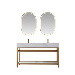 Vanity with stainless steel bracket match with stone Countertop With Mirror