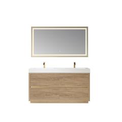 Double Sink Bath Vanity with Composite Integral Square Sink Top and Mirror