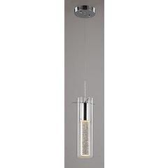 1-Light Chrome Pendant With A Glass Bubble Rod And Shade