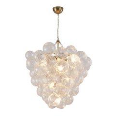 8-Light Brass Chandelier With Clear Swirl Glass Shade
