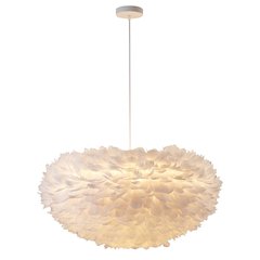 1-Light Light White Goose Fether Chandelier With A White Iron Frame