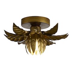 1-Light Metal Flower Flush Mount With Petals Surround