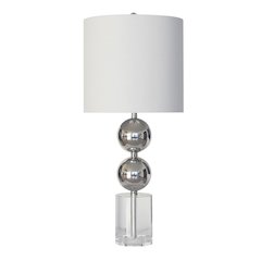 1-Light Polished Nickel Table Lamp With A Clear Crystal Base And A Shade