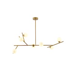 7-Light Brass Chandelier With White Glass Shades