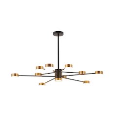10-Light Black LED Chandelier With Gold Accents And White Acrylic Shades