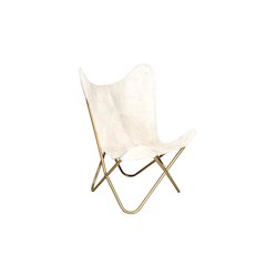 Gold Stainless Steel Chair With Grey And White Hairline Leather
