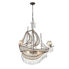 4-Light Golden Bronze Iron Chandelier With Clear Crystals
