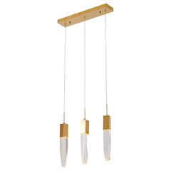 3-Light Gold Island Lighting With A Clear iceberg Crystal
