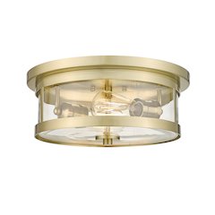 2-Light Gold Flush Mount With A Clear Glass Shade