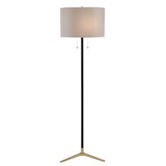 2-Light Antique Brass And Black Floor Lamp With A White Shade