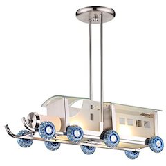 2-Light Blue Wheels And Frosted Glass Children's Train Lighting