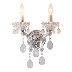 2-Light Chrome Metal Wall Sconce With Clear Crystal Accents