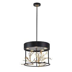 5-Light Matte Black Pendant With Gold Branch Accents