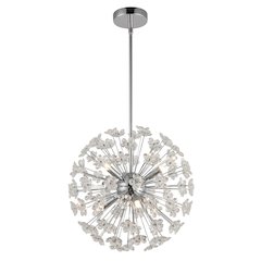 6-Light Chrome Chandelier With Clear Crystal Flowers