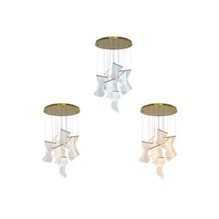 7-Light Brass Chandelier With Acrylic Crumbled Sheet Pendants