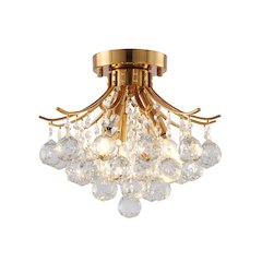 3-Light Satin Brass Metal Flush Mount With Clear Crystals