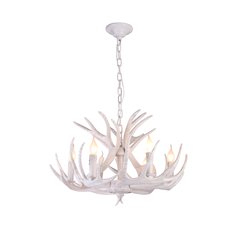6-Light White Polyresin Antler Horn Chandelier