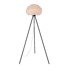 1-Light White Goose Feather Ball Floor Lamp With A Black Iron Frame