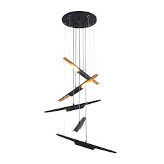10-Light Matte Black Tubed Chandelier With Gold Interior