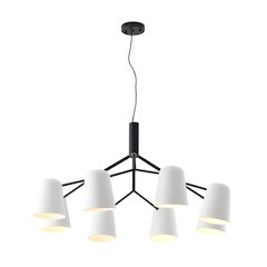 8-Light Black Chandelier With White Aluminum Shades