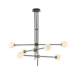 6-Light Black Metal Chandelier With Frosted Glass Shades