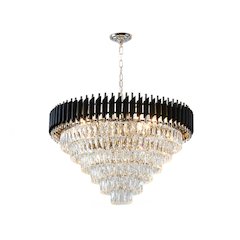 16-Light Chrome And Black Chandelier With Clear Crystals