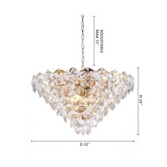 15-Light Gold Chandelier With Clear Hanging Crystals