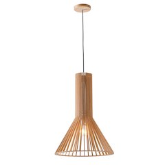 1-Light Natural Wood Single Pendant With A Black Fabric Cord