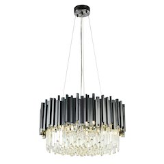 8-Light Black Stainless Steel Chandelier With Clear Crystals