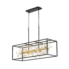 8-Light Black Cage Chandelier With Gold Branch And Clear Crystals