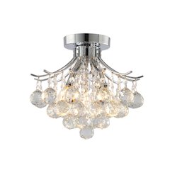 3-Light Chrome Metal Flush Mount With Clear Crystals