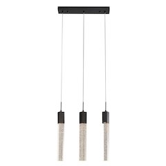 3-Light Matte Black Island Lighting With A Clear Bubble Crystal