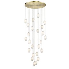 24-Light Gold Chandelier With White Glass Pendants