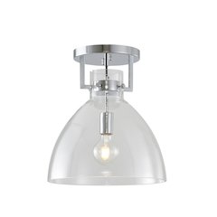 1-Light Chrome Semi Flush Mount With A Clear Glass Shade