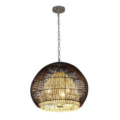 3-Light Chrome Chandelier With Black And Natural Wood Shade